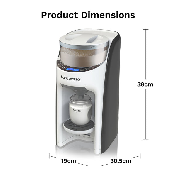 EN Baby Brezza Formula Pro Advanced with dimensions of 19cm width, 30.5cm depth, 38cm height. - product thumbnail