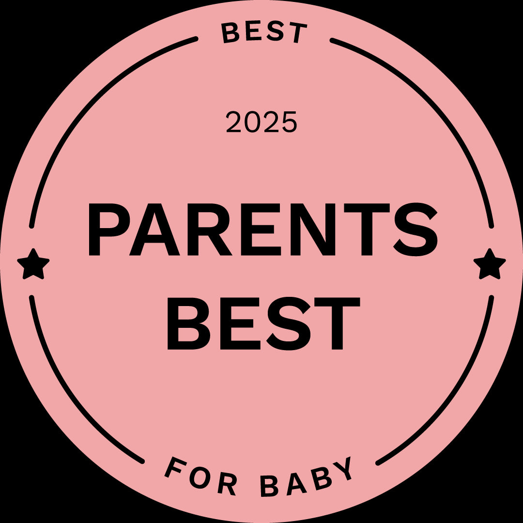 Pink badge with 'Best Parents Best for Baby 2025' text on a white background