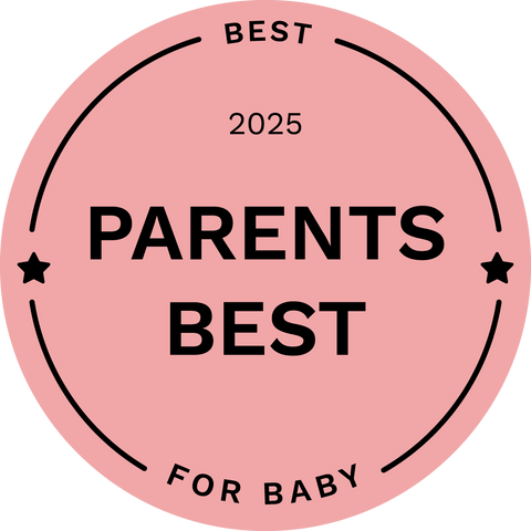 Pink badge with 'Best Parents Best for Baby 2025' text on a white background